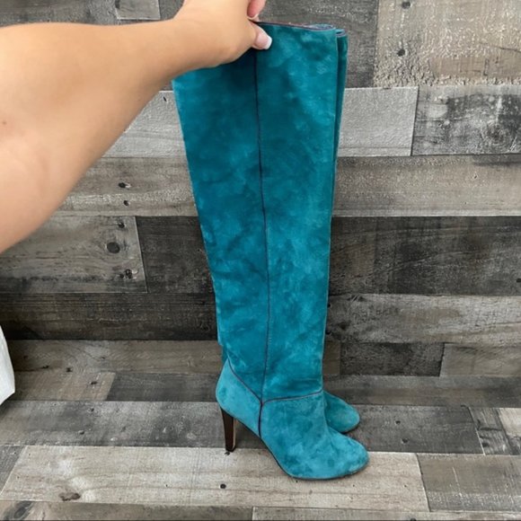 Gorgeous teal suede OTK boot, made in France size 38 but would fit 7.5 - Picture 1 of 6